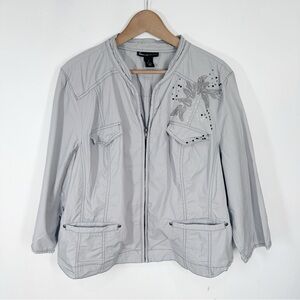 Lane Bryant Grey Light Weight Jacket size 28 Zip Embroidered
